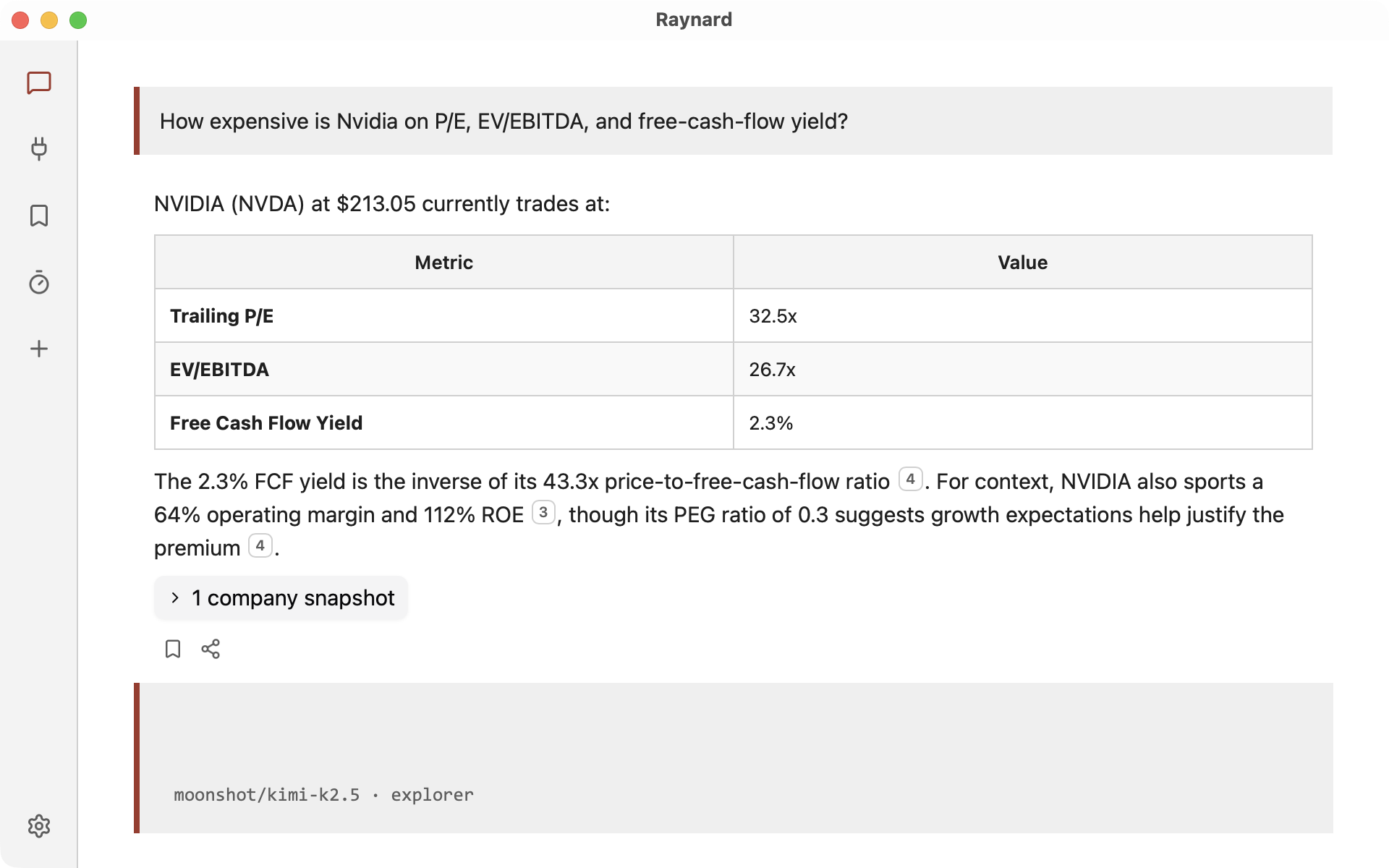 A cited Nvidia valuation answer in Raynard
